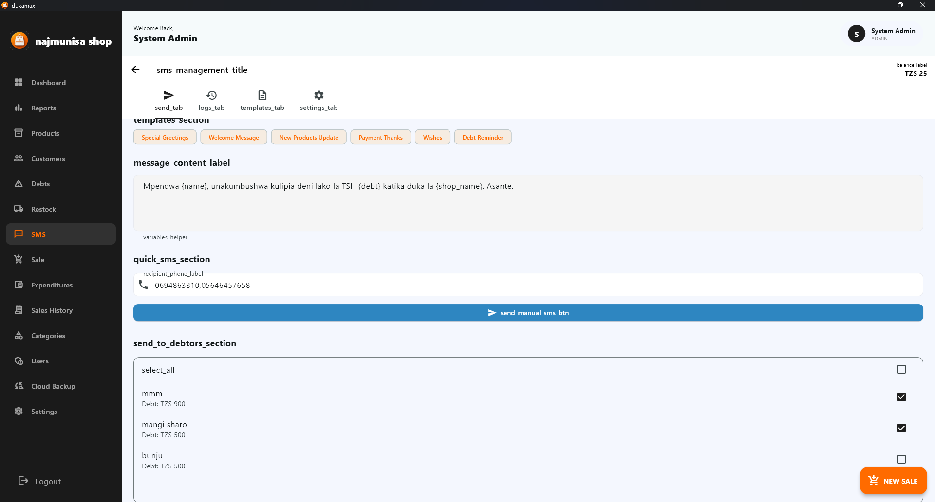 DukaMax POS SMS reminders - Send bulk SMS notifications and automated reminders to customers