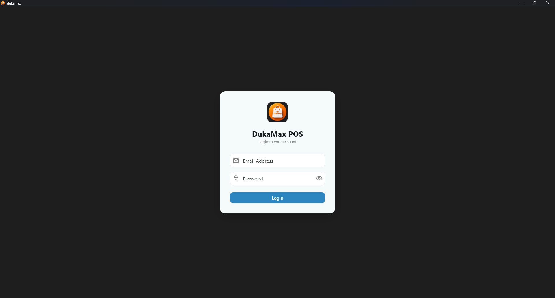 DukaMax POS login screen - User authentication and account setup interface
